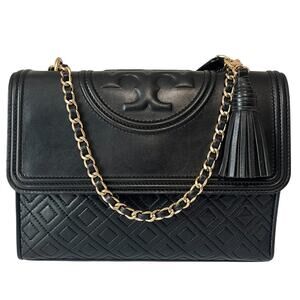 Tory Burch Fleming Leather Convertible Shoulder Bag Crossbody Black Quilted